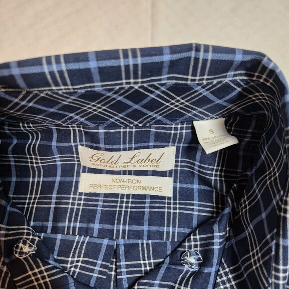 Roundtree Yorke Gold Label Shirt Mens Size S Blue Plaid Short Sleeve Non Iron 57 - Picture 5 of 9